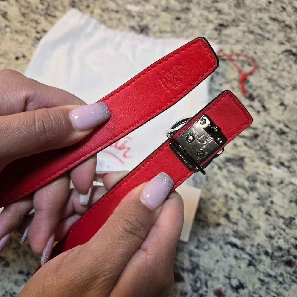NEW Christian Louboutin W CL Logo Metallic Belt Size 85